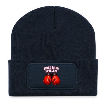Boxer mit ironischem Statement - Recycelte Patch Beanie - French Navy - Vorne