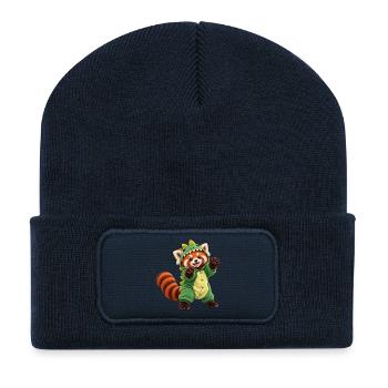Roter Panda im Dinosaurierkostüm - Recycelte Patch Beanie - French Navy - Vorne