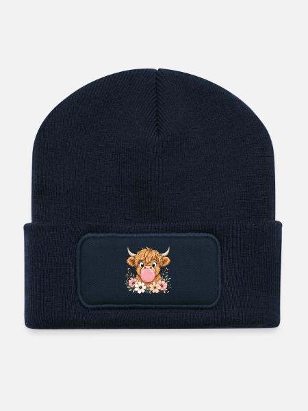 Süße Highland Kuh mit Kaugummi - Recycelte Patch Beanie - French Navy