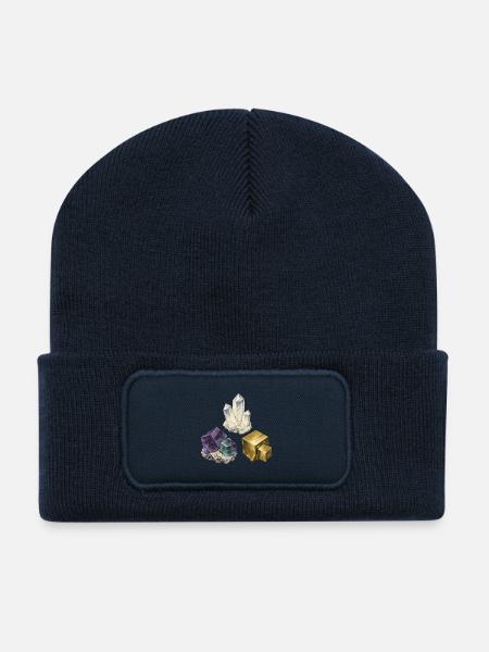 Sammlung von Quarzfluorit und Pyrit - Recycelte Patch Beanie - French Navy