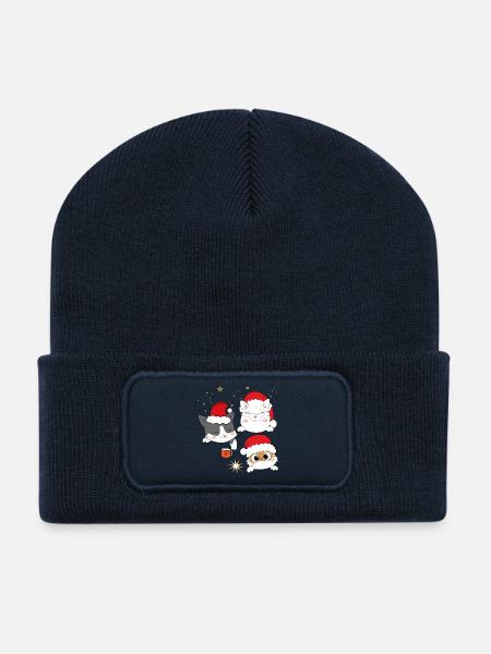 Katzen im Weihnachtsglanz - Recycelte Patch Beanie - French Navy