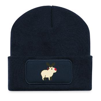 Weihnachts Rentier Illustration - Recycelte Patch Beanie - French Navy - Vorne