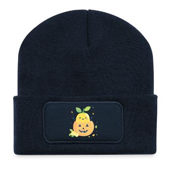 Zitrone im Halloween-Kürbis - Recycelte Patch Beanie - French Navy - Vorne