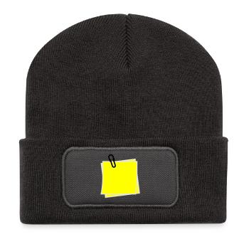 Postit | Zettel | gelber Zettel | Sticker | - Beanie recyclé à patch - charbon - Devant