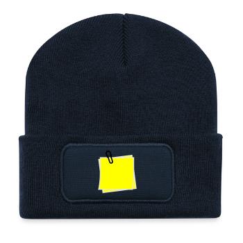 Postit | Zettel | gelber Zettel | Sticker | - Beanie recyclé à patch - bleu marine - Devant