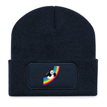 Happy Whatevs Panda on Rainbow - Recycled Patch Beanie - french navy - Front