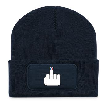French manucure doigt d'honneur bleu blanc rouge - Beanie recyclé à patch - bleu marine - Devant
