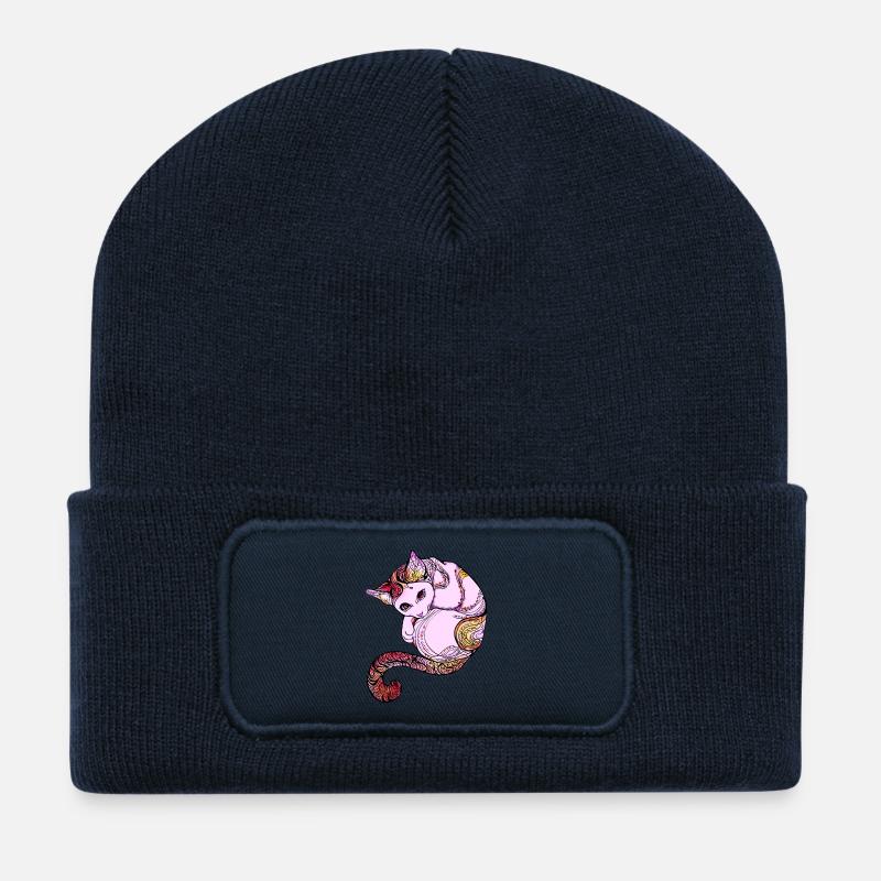 Katze cat mandala pink niedlich funny Yoga cute lo - Recycelte Patch Beanie - French Navy
