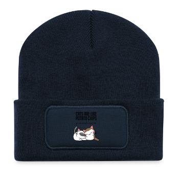 Chats: Les chats sont comme des pommes chips ... - Beanie recyclé à patch - bleu marine - Devant
