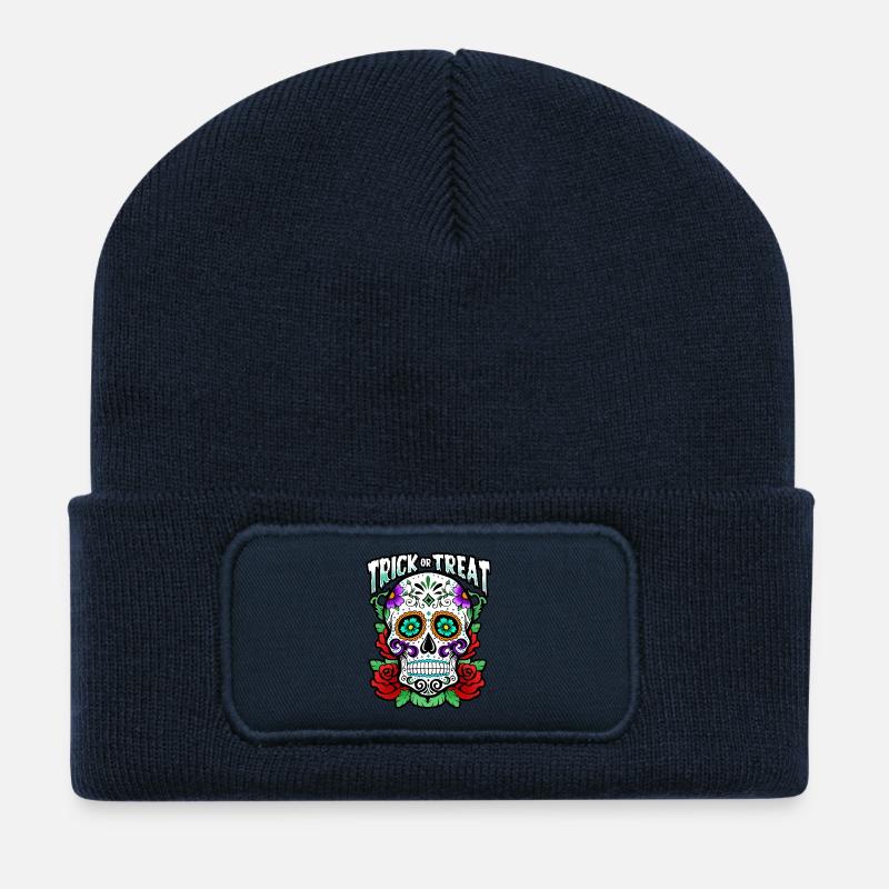 Trick Or Treat - Skull - Halloween - Recycelte Patch Beanie - French Navy