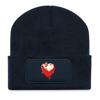 Nette Welpenliebe, Welpen und Liebesherzen - Recycelte Patch Beanie - French Navy - Vorne