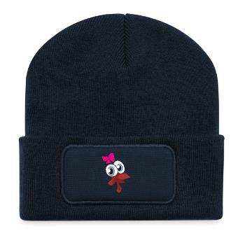 Turkey Face Girl Pink Bow - Recycled Patch Beanie - french navy - Front