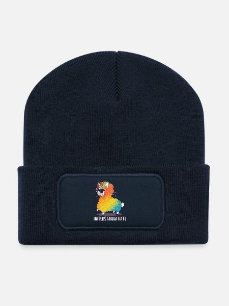 Lama Schaf Einhorn lustig Geschenk Geburtstag - Recycelte Patch Beanie - French Navy