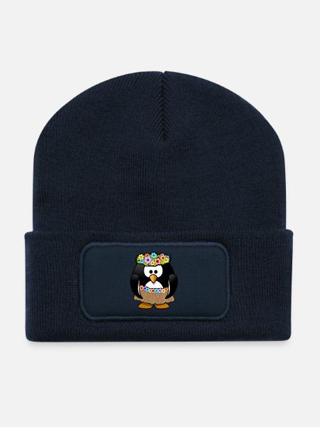 Pinguin im Karibik Styl. Geschenkidee - Recycelte Patch Beanie - French Navy