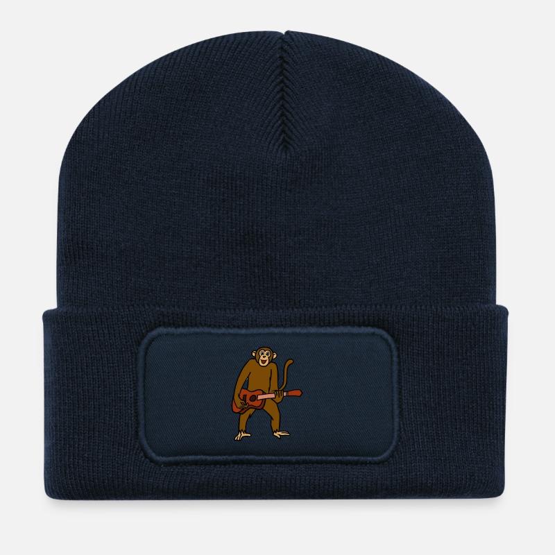 Affe, der Gitarren-Felsen-Gitarrist Cartoon spielt - Recycelte Patch Beanie - French Navy