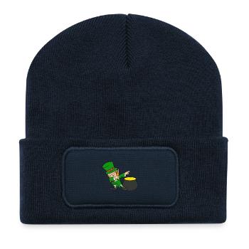Dabbing Leprechaun Dab St Patricks Day Pot of Gold - Recycled Patch Beanie - french navy - Front