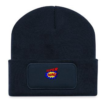 Super Papa Held Comic Vatertags Geschenk - Recycelte Patch Beanie - French Navy - Vorne