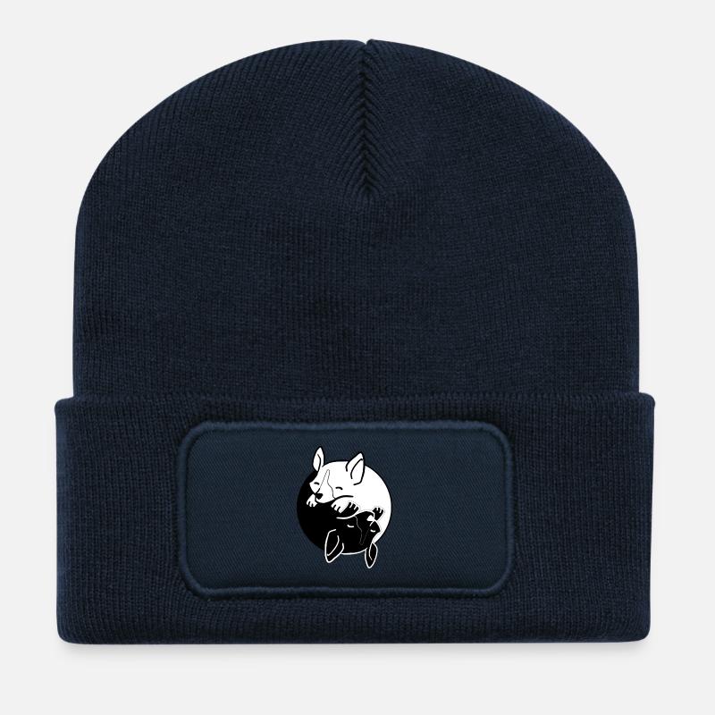Yin Yang Hunde Chinesisches Tai Chi Symbol Wortspiel Corgi - Recycelte Patch Beanie - French Navy