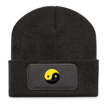 Yin Yang Chinois Tai Chi Symbole Jaune Emoji Visage - Beanie recyclé à patch - charbon - Devant