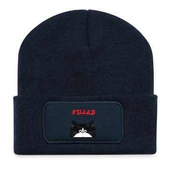 Chat curieux - Beanie recyclé à patch - bleu marine - Devant