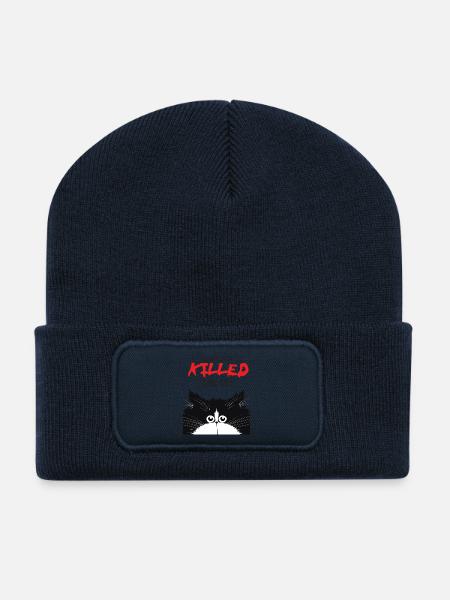 Neugierige Katze - Recycelte Patch Beanie - French Navy