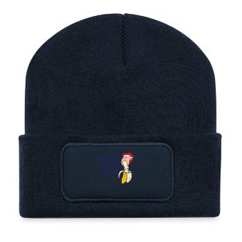 Le cadeau de banane ne fait jamais le contact visuel en mangeant - Beanie recyclé à patch - bleu marine - Devant