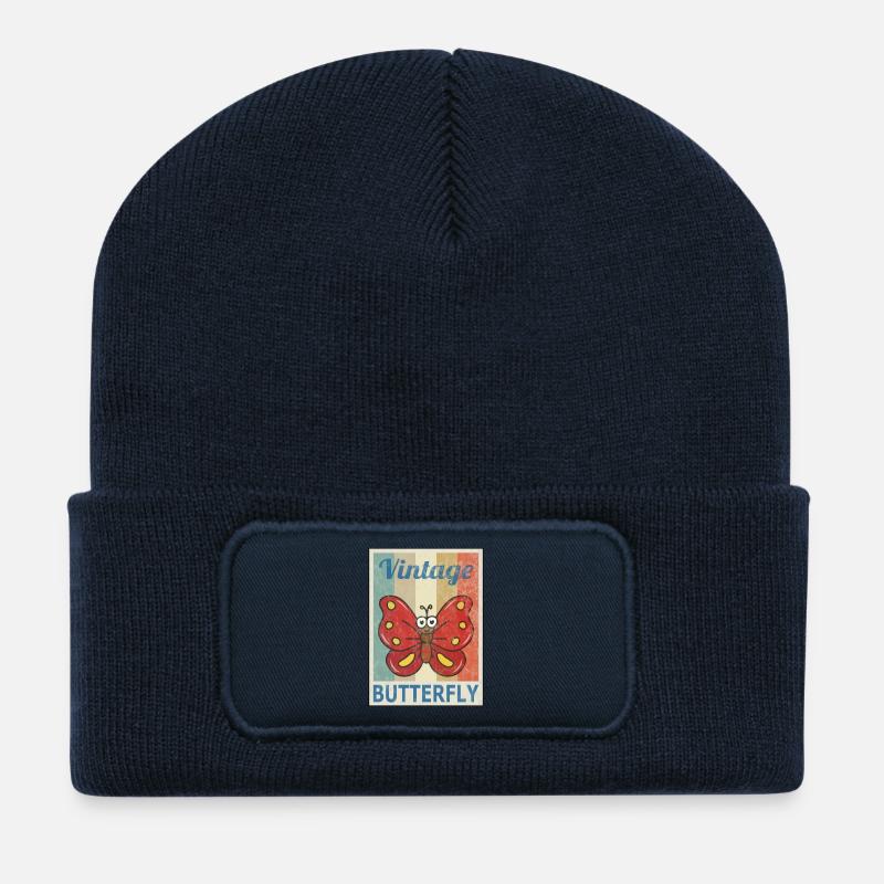 Schmetterling Vintage Retro Style Grunge - Recycelte Patch Beanie - French Navy
