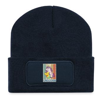 Licorne, cru, retro, style, grunge, licornes - Beanie recyclé à patch - bleu marine - Devant