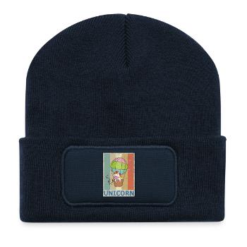 Licorne, cru, retro, style, grunge, licornes - Beanie recyclé à patch - bleu marine - Devant