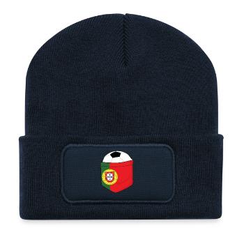 Fußball Portugal in der Brusttasche - Recycelte Patch Beanie - French Navy - Vorne