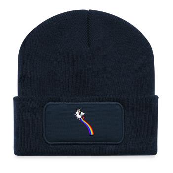 Einhorn furzt sich mit einem Regenbogen hoch - Recycelte Patch Beanie - French Navy - Vorne