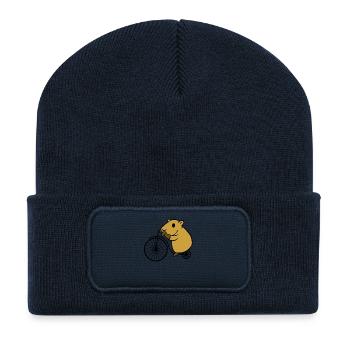 Capybara, das Retro- Fahrrad mit großem Rad fährt - Recycelte Patch Beanie - French Navy - Vorne