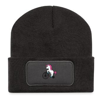 Licorne, équitation, retro, bicyclette, drôle, licorne, licorne - Beanie recyclé à patch - charbon - Devant