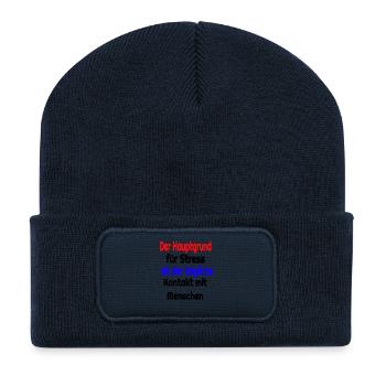 Witziger spruch - Recycelte Patch Beanie - French Navy - Vorne