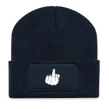 Caricature du doigt - Beanie recyclé à patch - bleu marine - Devant