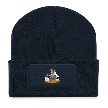 Monkey in front of laptop - Recycled Patch Beanie - french navy - Front