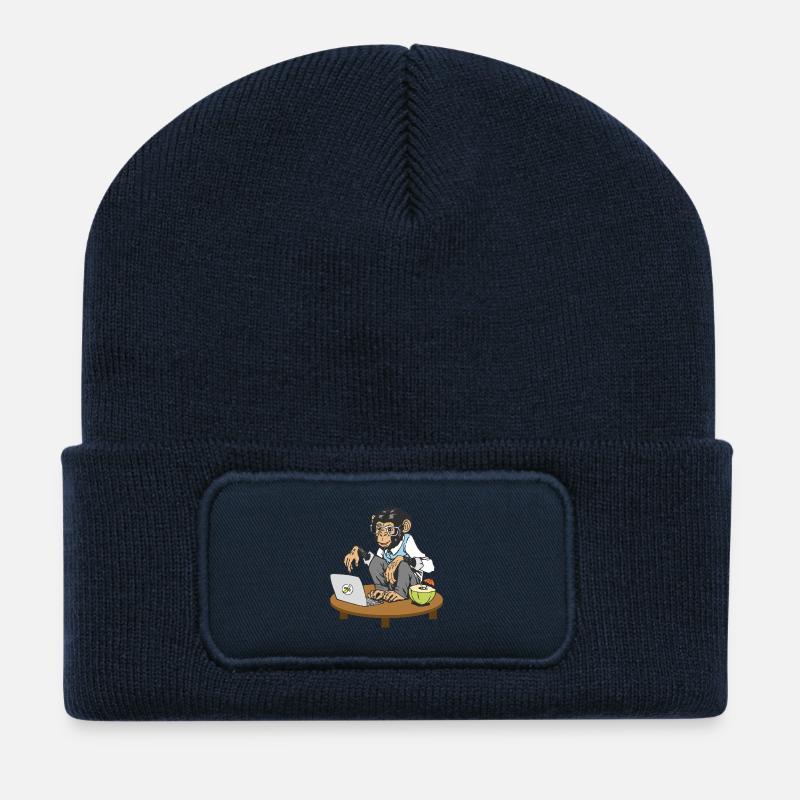 Affe vor Laptop - Recycelte Patch Beanie - French Navy