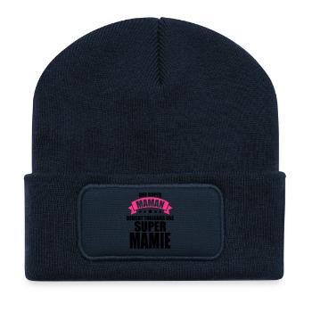 une super maman devient toujours une super mamie - Beanie recyclé à patch - bleu marine - Devant
