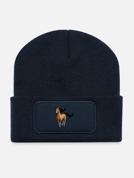 Braunes Pferd - Recycelte Patch Beanie - French Navy