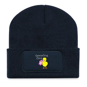 Geocaching Küken weißer Text - Recycelte Patch Beanie - French Navy - Vorne