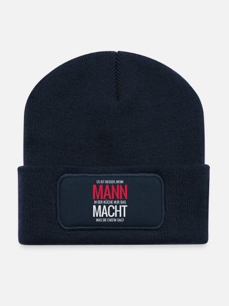 Mann in der Küche weiss - Recycelte Patch Beanie - French Navy