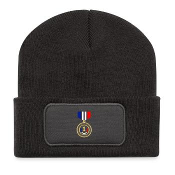 Rote weiße blaue Medaille - Recycelte Patch Beanie - Dunkelgrau - Vorne