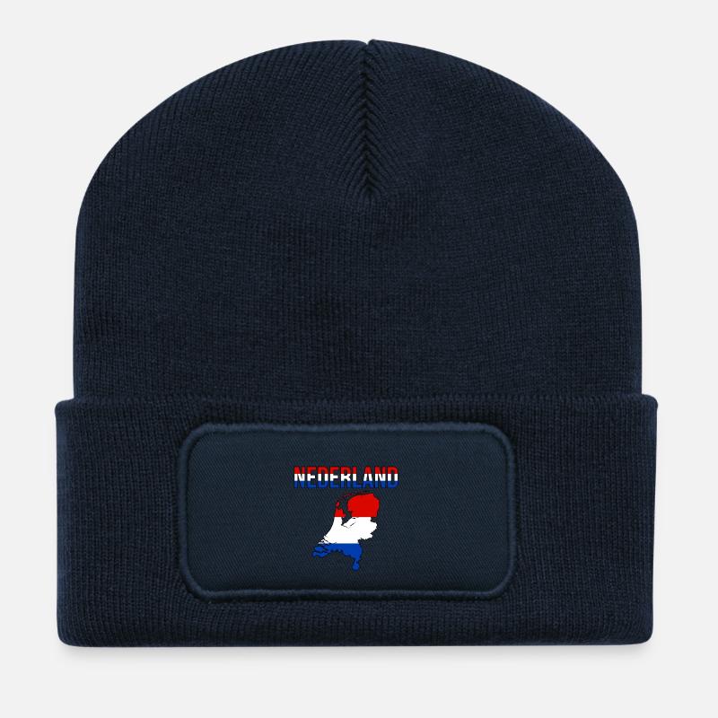 Nederland Karte in Flaggenfarben - Recycelte Patch Beanie - French Navy