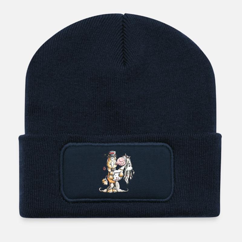 Pferde Hochzeit - Recycelte Patch Beanie - French Navy