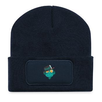 Chouette en couple avec pot sans couvercle - Beanie recyclé à patch - bleu marine - Devant