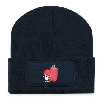 Chats avec un grand coeur rouge - Beanie recyclé à patch - bleu marine - Devant