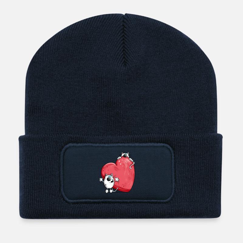 Katzen mit Herz - Recycelte Patch Beanie - French Navy