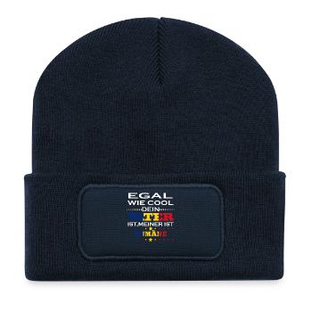 Egal wie cool vater geschenk ist Rumänien - Recycelte Patch Beanie - French Navy - Vorne