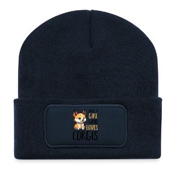 Corgi Mädchen liebt Hunde - Recycelte Patch Beanie - French Navy - Vorne