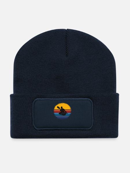 Kanu Kajak Kayak Kajaker Kajaking Retro Vintage - Recycelte Patch Beanie - French Navy